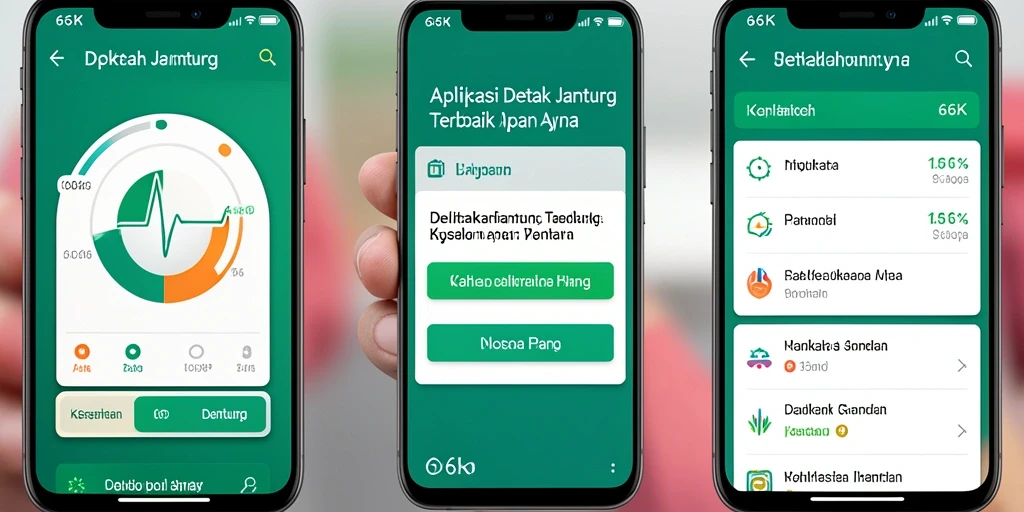 Antarmuka aplikasi 66K dengan fitur pemantauan detak jantung.