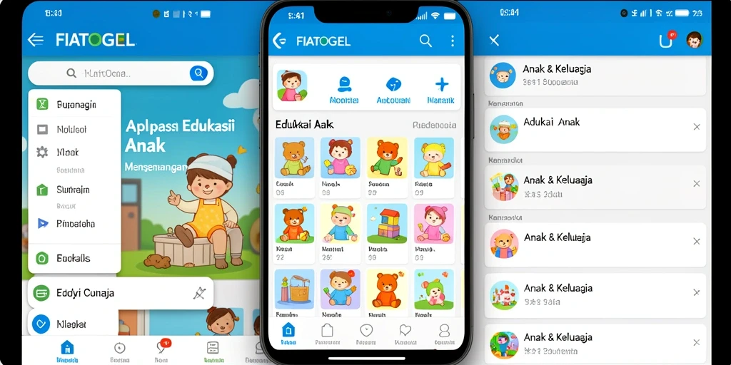 Tampilan antarmuka aplikasi FIATOGEL yang ramah anak dan edukatif.