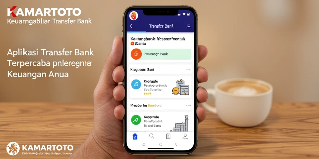 Antarmuka aplikasi KAMARTOTO dengan fitur Transfer Bank yang sederhana.